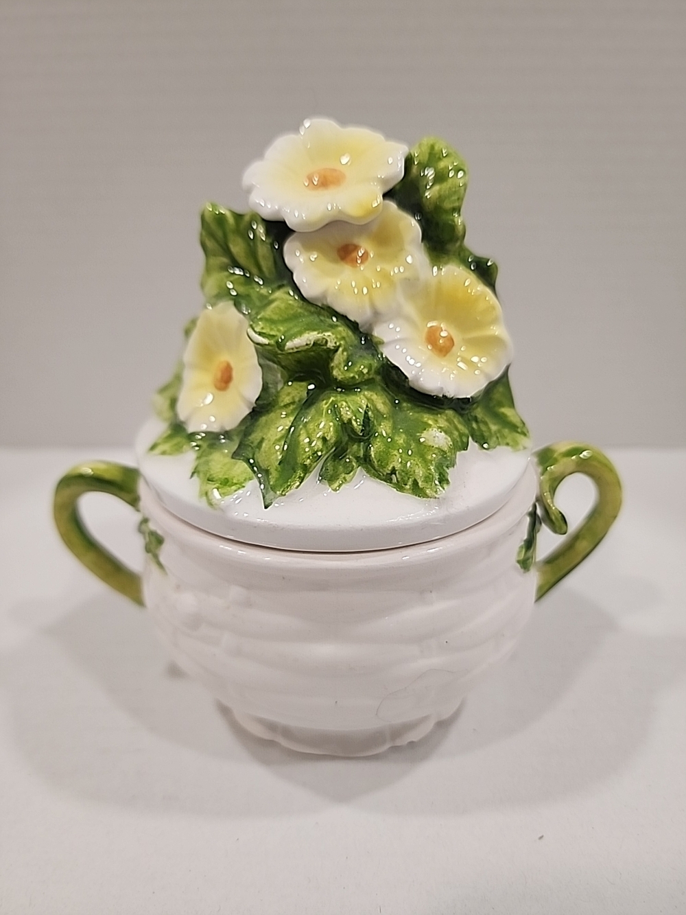 Vintage Z Lefton Rustic Daisy Basket Weave Sugar Canister Jar Cottagecore